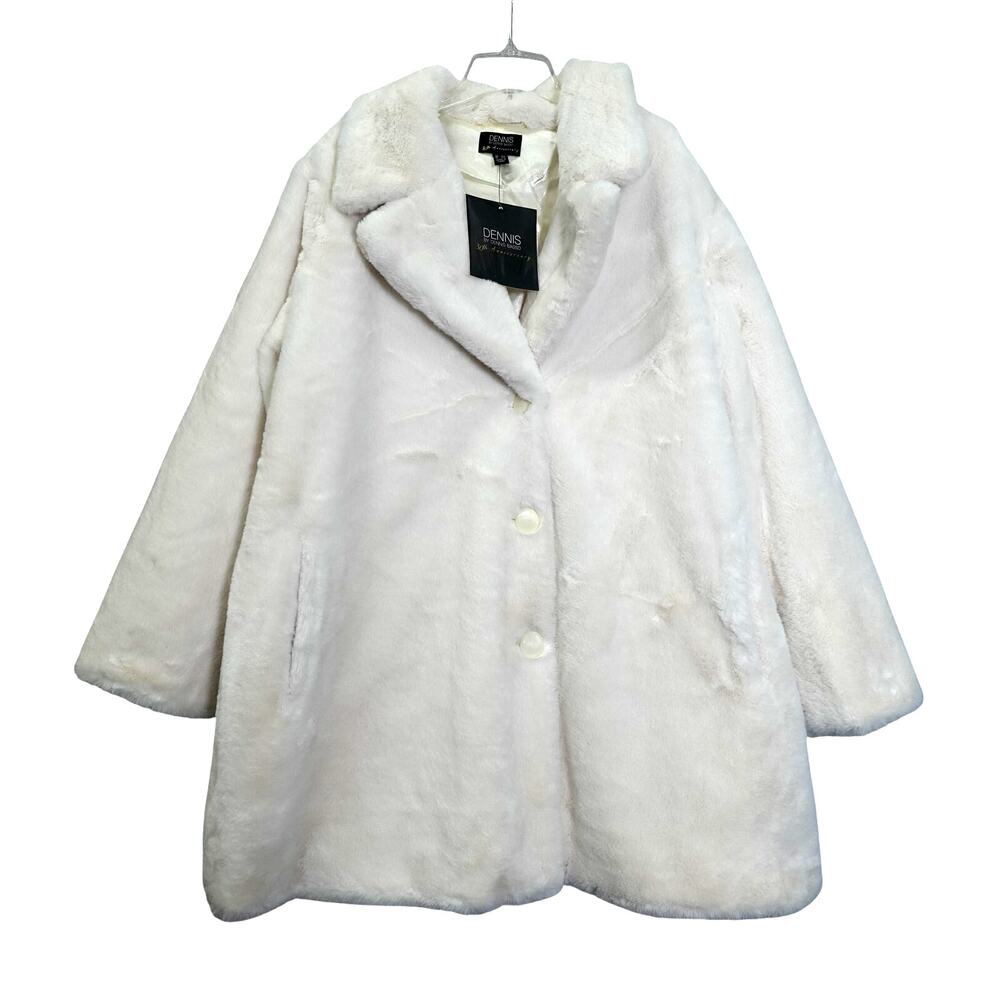 Dennis Basso White Faux Fur Coat Womens Jacket Notch Collar Crossover Lapel 2X
